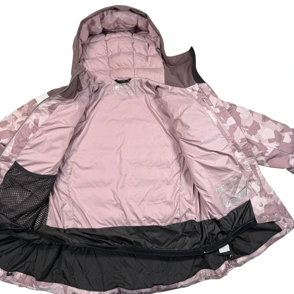 Helly Hansen Imperial Puffy Jacket Womens XL Camo Hoodie RECCO Ski Purple‎